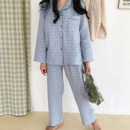 Sweet Cherry Pajama Set - S / Blue - Suits