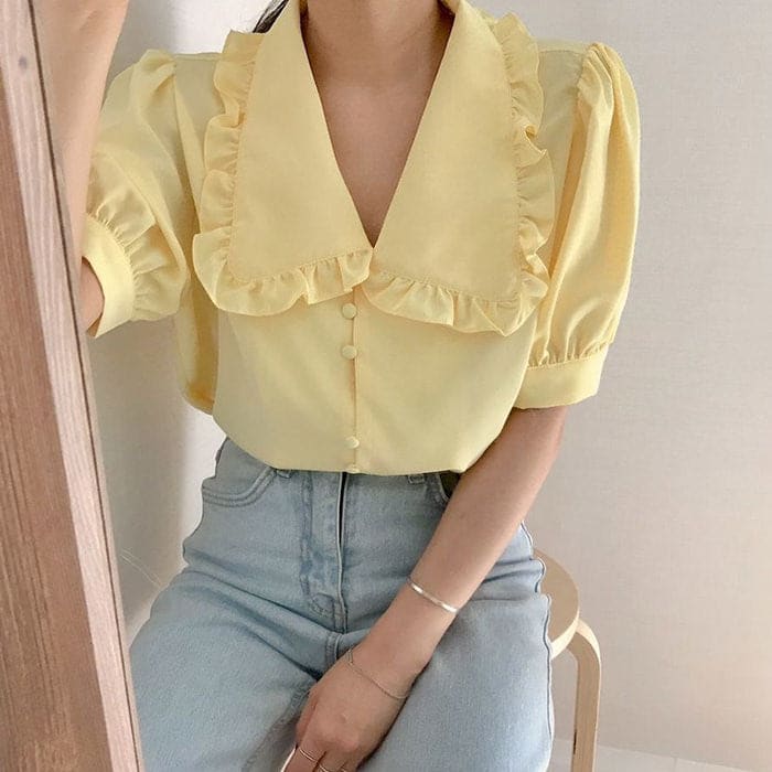 Sweet Frill Collar Blouse - XS / Yellow - Shirts