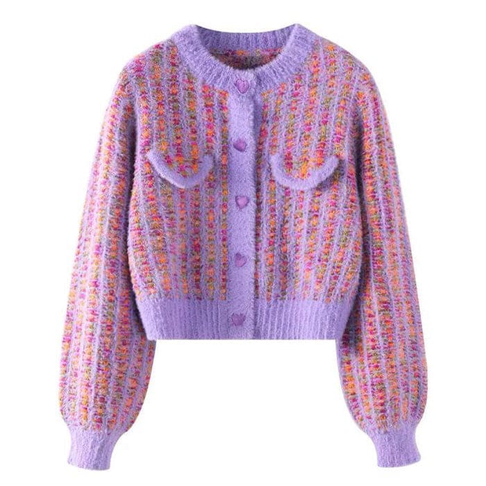 Sweet Knit Cropped Cardigan - S / Purple - Cardigan