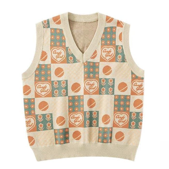 Sweet Patchwork Knit Vest - Vest