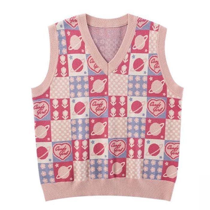 Sweet Patchwork Knit Vest - Vest