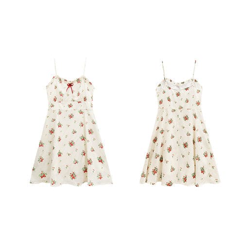 Sweet Retro Sling Floral Dress - short suspender dress / L