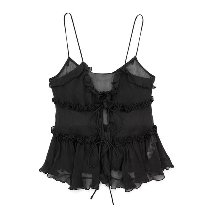 Sweet Ruffle Top Suspenders - XS / Black - Tops