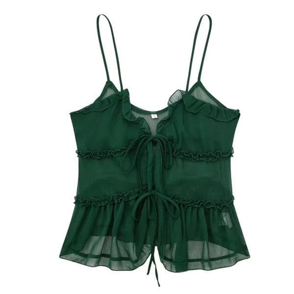 Sweet Ruffle Top Suspenders - XS / Dark Green - Tops