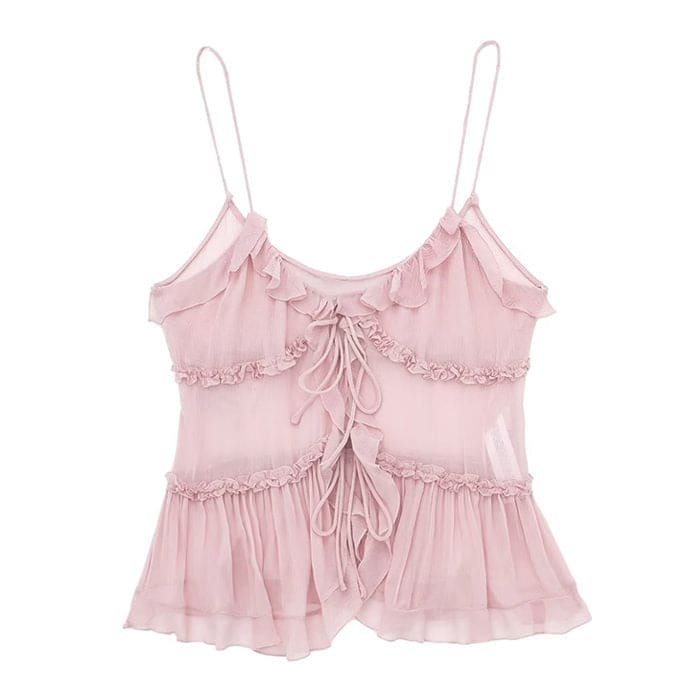 Sweet Ruffle Top Suspenders - XS / Pink - Tops