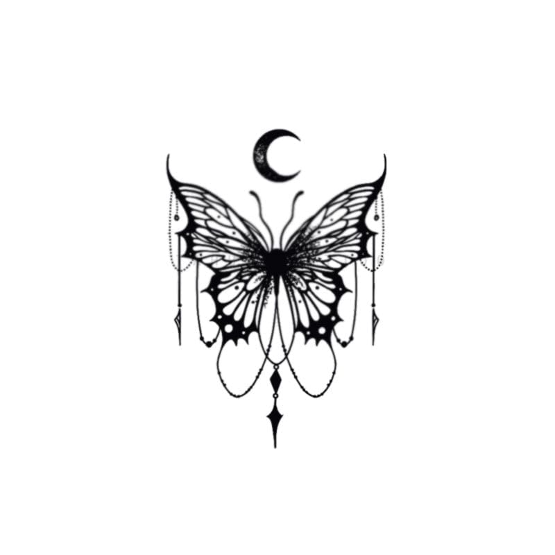 Sweet White Moon Butterfly Flower Tattoo Sticker - A(1pcs)