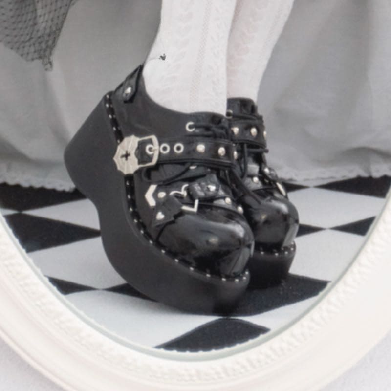 Sweetheart Y2K Lolita Platform Shoes - Crack Black / 34/US5
