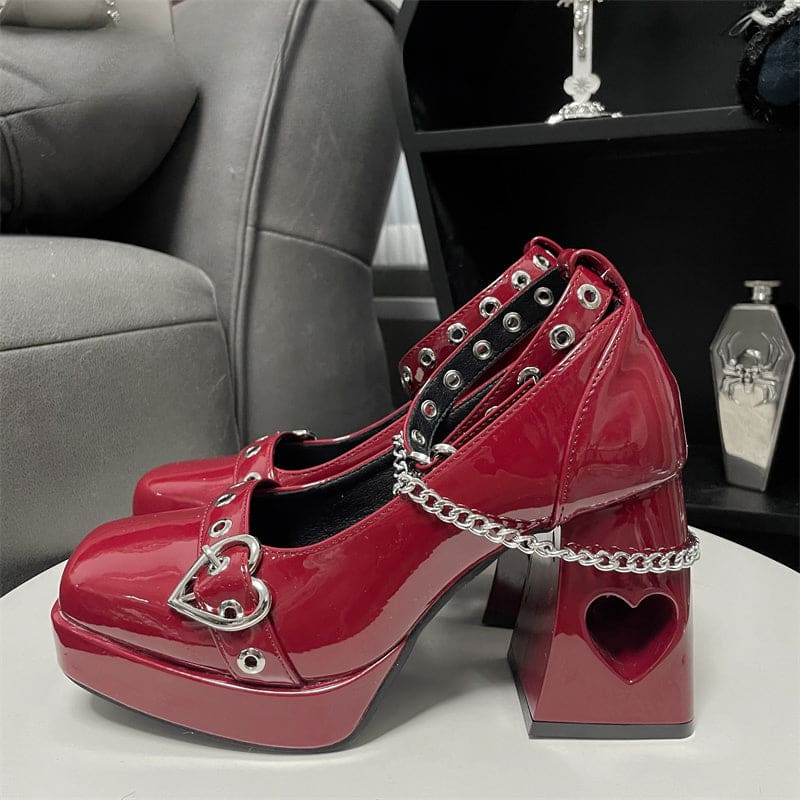 Sweetheart Y2K Square Lolita High Heels - Red / 34/US5
