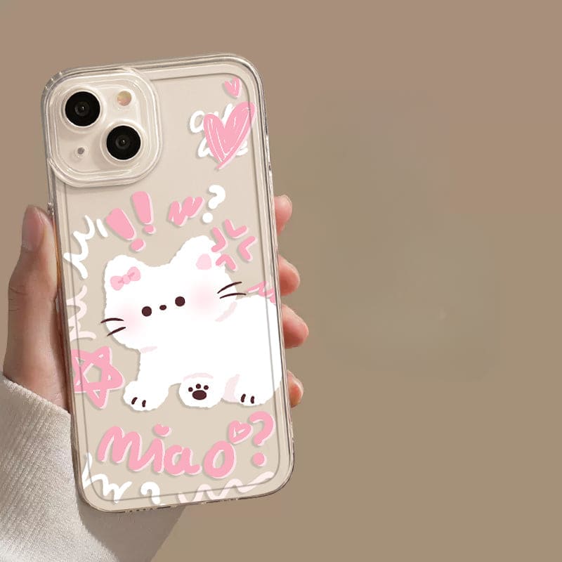 Transparent Cute Cat and Puppy Phone Case - iPhone 15