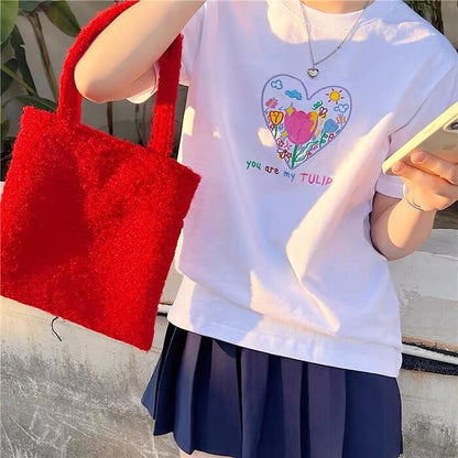 Tulip Embroidery Heart T-Shirt Boogzel Clothing