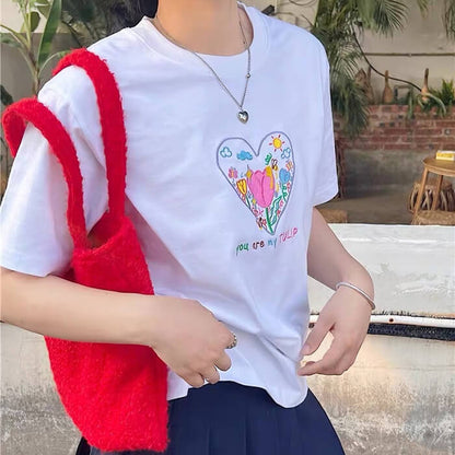 Tulip Embroidery Heart T-Shirt Boogzel Clothing