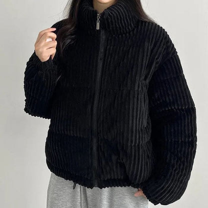 Warm Corduroy Puffer Jacket - S / Black - Jackets