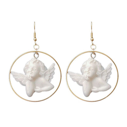 White Angel Hoop Earrings - Standart / Gold - earrings