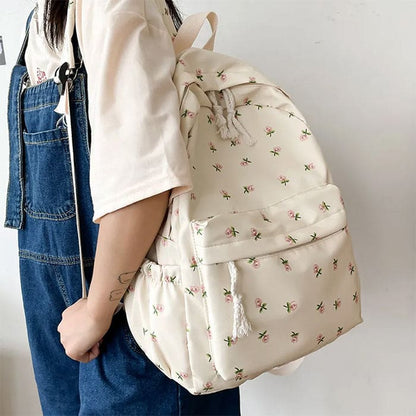 White Casual Floral Backpack - Backpacks