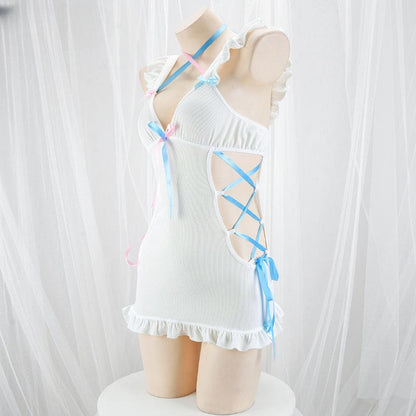 White Lace Up Pink Blue Open Sides Sweet Dress ON903 - F /