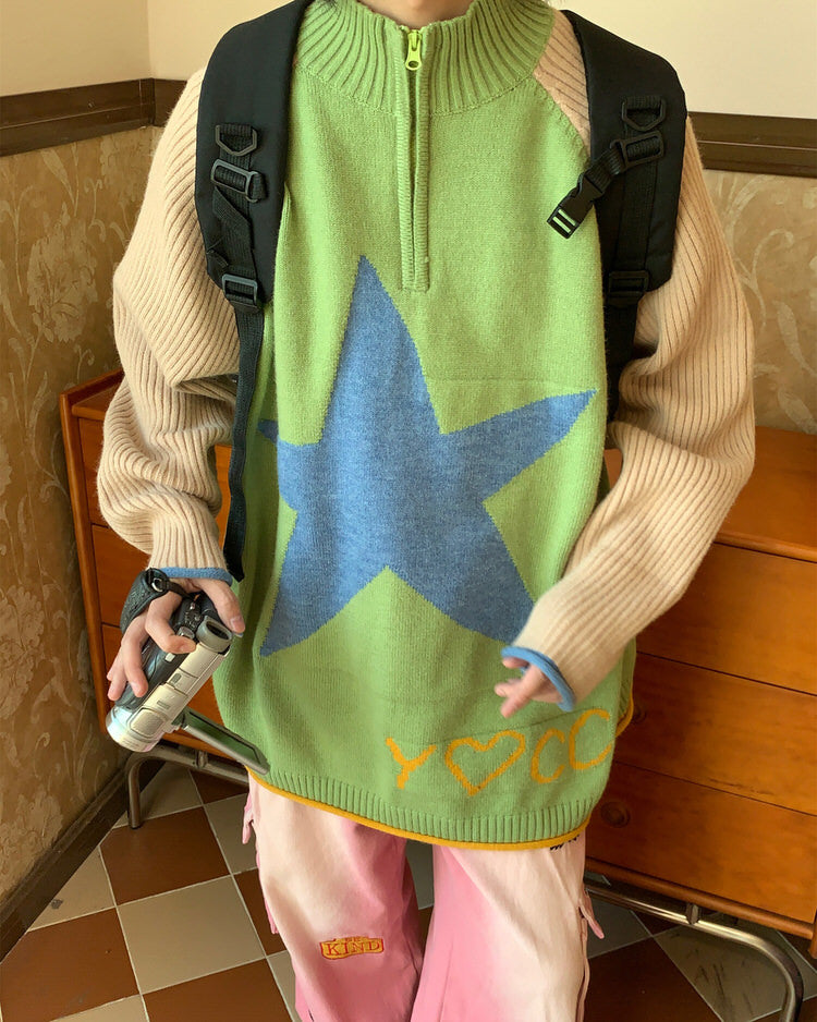 Y2K Star Print Zip Up Up Jumper Boogzel Clothing