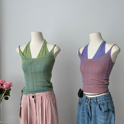 Double Layered Y2K Knit Halter Top Boogzel Clothing