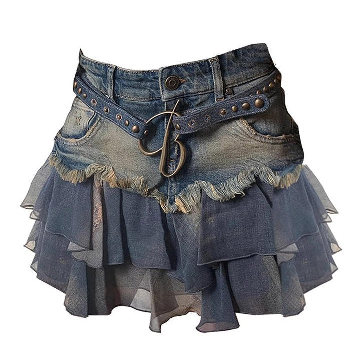 Y2K Aesthetic Denim Ruffled Skirt Boogzel Clothing