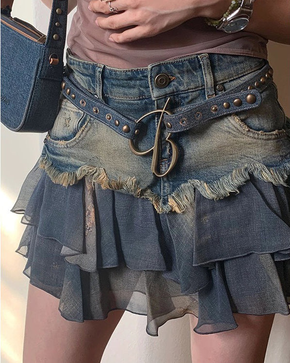 Y2K Aesthetic Denim Ruffled Skirt Boogzel Clothing