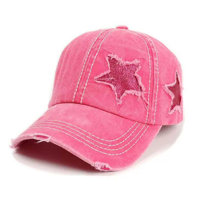 Y2K Glitter Star Denim Baseball Cap Boogzel Clothing