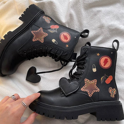 Y2K Heart Star Boots - EU35 (US5.0) / Black - Boots