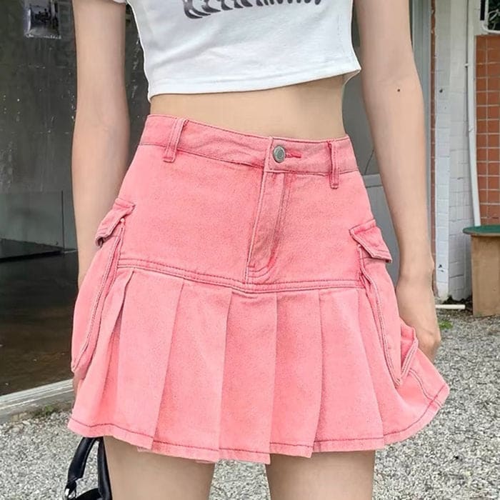 Y2K Pink Denim Skirt - Skirt