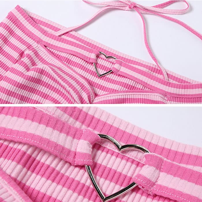 Y2K Pink Striped Top - Free Size / Pink - Tops