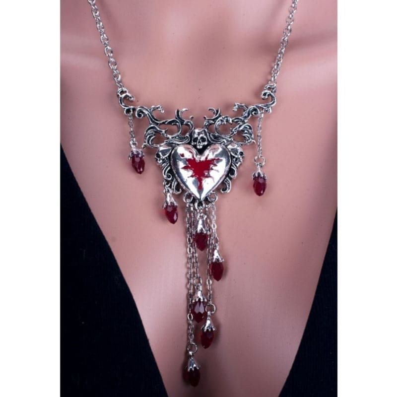 Y2K Skeleton Red Heart Necklace - necklace