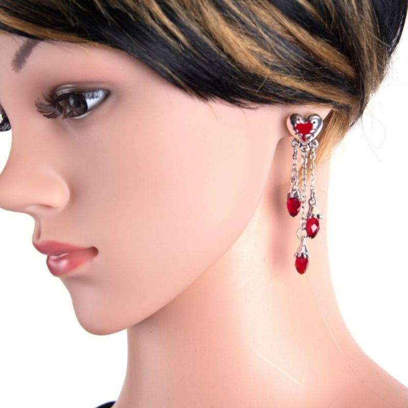 Y2K Skeleton Red Heart Necklace - earring