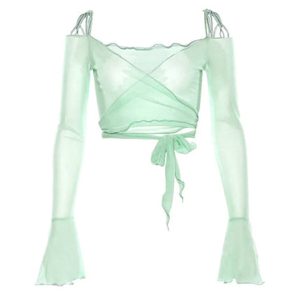 Y2K Chic Sleeves Mesh Top SpreePicky