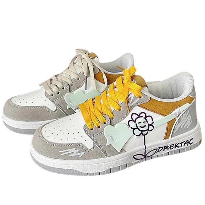 Yellow and Grey Flower Sneakers Boogzel Clothing