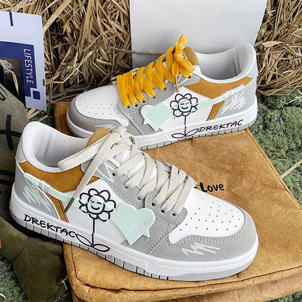 Yellow and Grey Flower Sneakers Boogzel Clothing