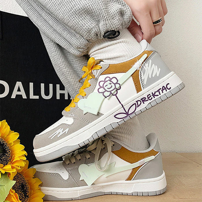 Yellow and Grey Flower Sneakers Boogzel Clothing