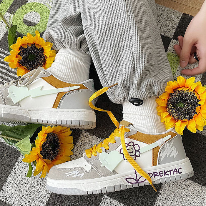 Yellow and Grey Flower Sneakers Boogzel Clothing