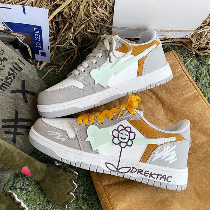 Yellow and Grey Flower Sneakers Boogzel Clothing