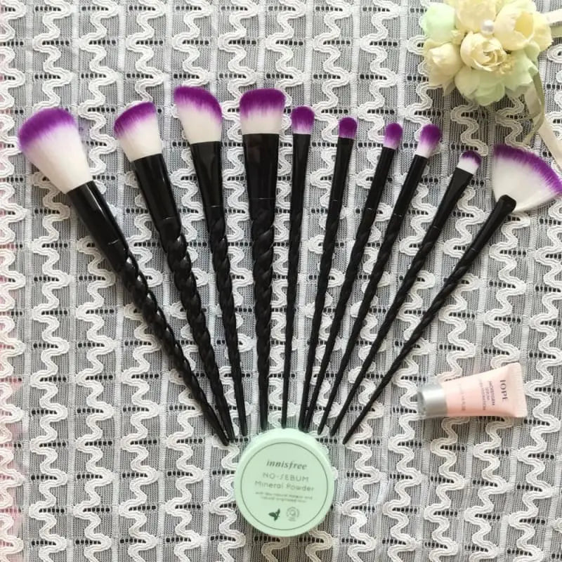 10-pc Set Gothic Black Violet Spiral Handle Makeup Brushes EG0001 - Egirldoll