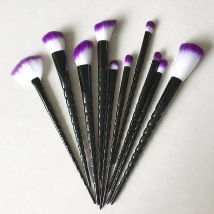 10-pc Set Gothic Black Violet Spiral Handle Makeup Brushes EG0001 - Egirldoll