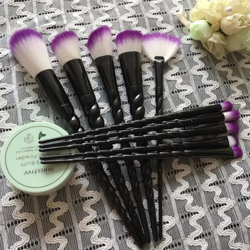 10-pc Set Gothic Black Violet Spiral Handle Makeup Brushes EG0001 - Egirldoll