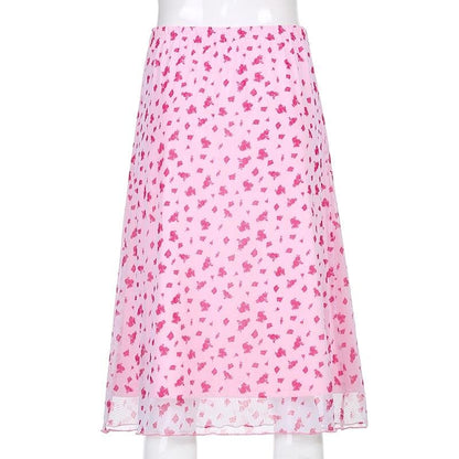 2000's Pink Cute Y2K Midi Skirt EG518 - Egirldoll