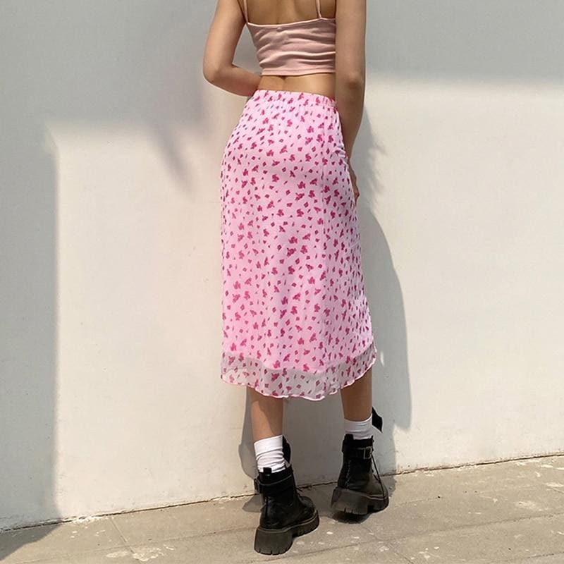 2000's Pink Cute Y2K Midi Skirt EG518 - Egirldoll
