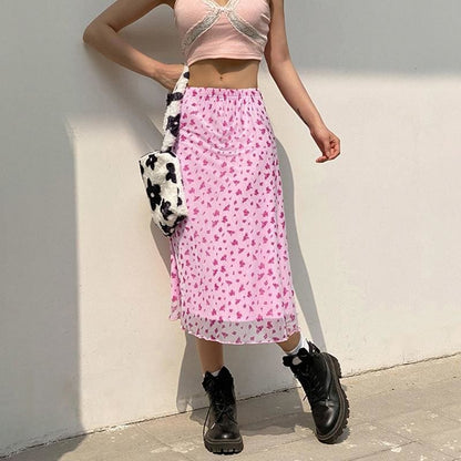 2000's Pink Cute Y2K Midi Skirt EG518 - Egirldoll