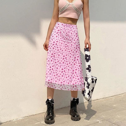 2000's Pink Cute Y2K Midi Skirt EG518 - Egirldoll