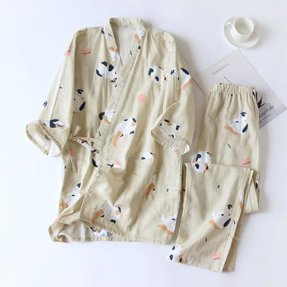 2PCS Kawaii Cat Printed Pajamas Set BE012 - Egirldoll