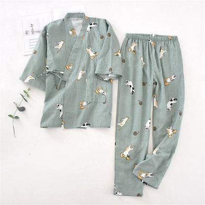 2PCS Kawaii Cat Printed Pajamas Set BE012 - Egirldoll