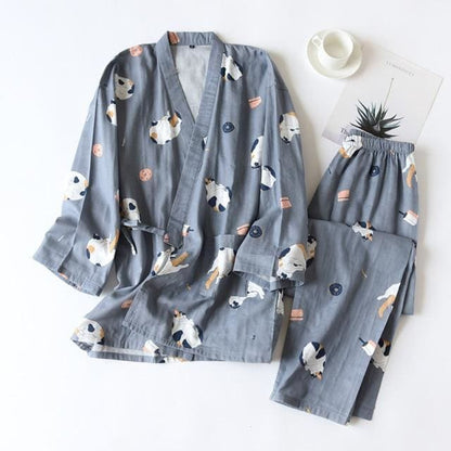 2PCS Kawaii Cat Printed Pajamas Set BE012 - Egirldoll