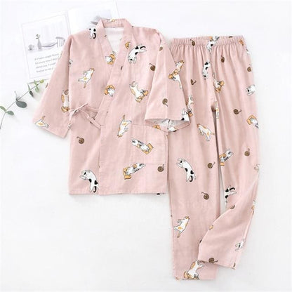 2PCS Kawaii Cat Printed Pajamas Set BE012 - Egirldoll