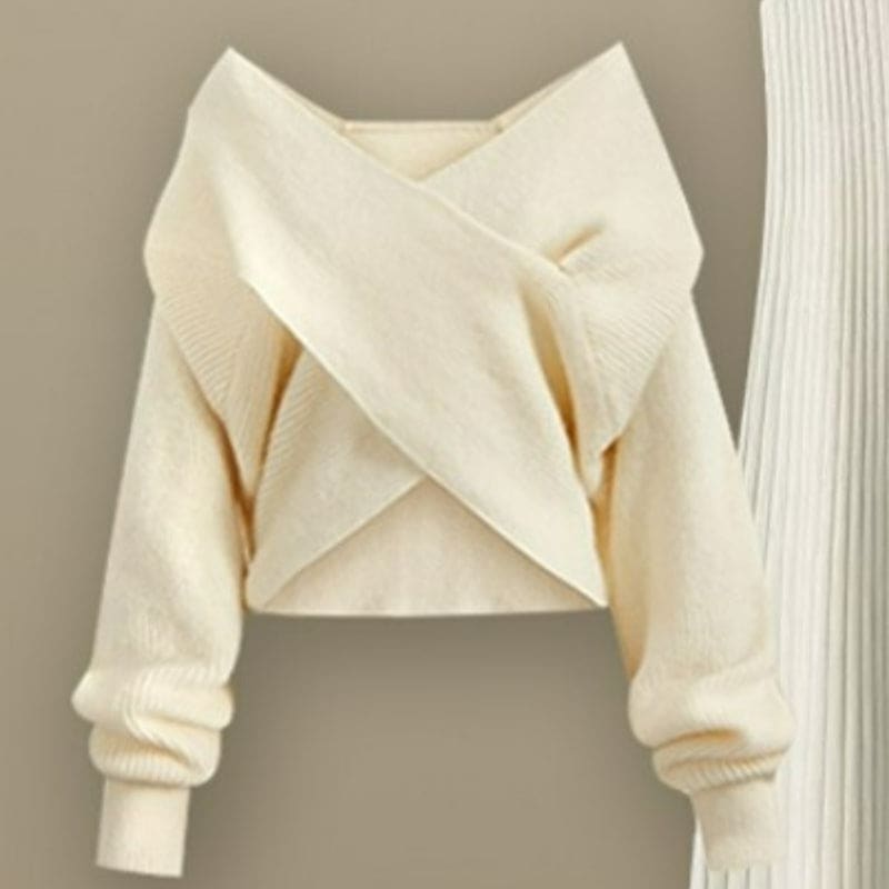 4 Colors Cross Knit Sweater Dress Two Pieces Set ON240 - Egirldoll