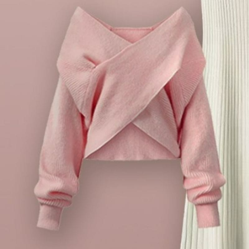 4 Colors Cross Knit Sweater Dress Two Pieces Set ON240 - Egirldoll