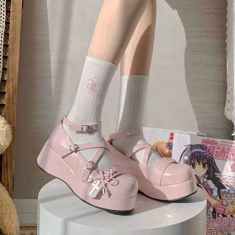 5 Colors Misa Style Cross and Bow Hearts Shoes ON334 - Egirldoll
