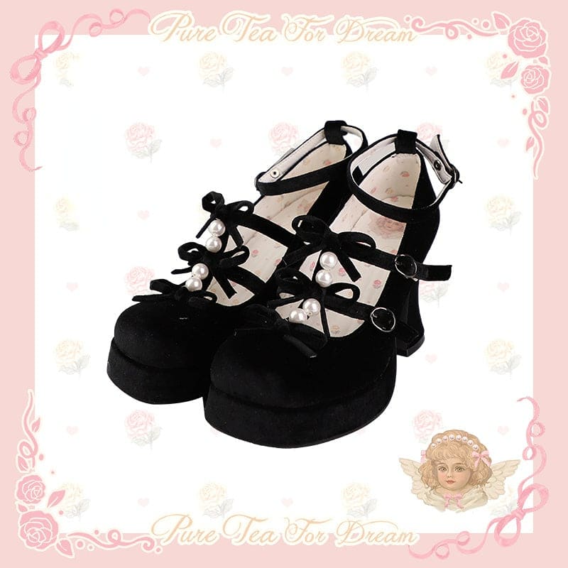 6 Colors Kawaii Velvet Elegant Bow Shoes ON611 - Black /